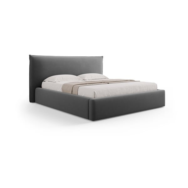 Tumši pelēka polsterēta divvietīga gulta ar veļas kasti un redelēm 180x200 cm Elio – Milo Casa-image-4