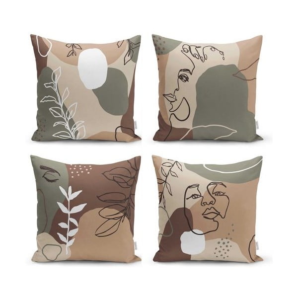 4 dekoratīvo spilvendrānu komplekts Minimalist Cushion Covers Drawing Face, 43 x 43 cm
