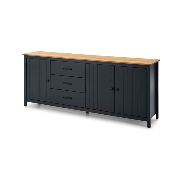 Tumši zila priedes masīvkoka zema kumode 190x80 cm Miranda – Marckeric-image-3