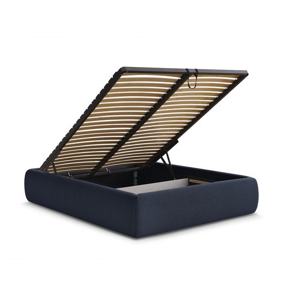 Tumši zila polsterēta divvietīga gulta ar veļas kasti/bez galvgaļa un ar redelēm 180x200 cm Inera – Bobochic Paris-image-3