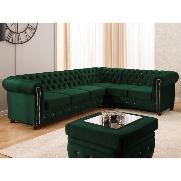 Zaļš samta salokāms stūra dīvāns (ar labo stūri/L veida) York Blik – Ropez-image-1