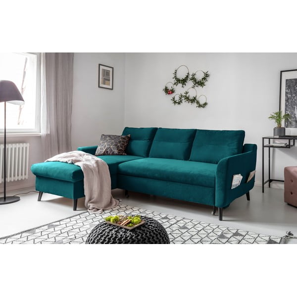 Tirkīza zils samta izlaižams stūra dīvāns Miuform Stylish Stan, kreisais stūris-image-3