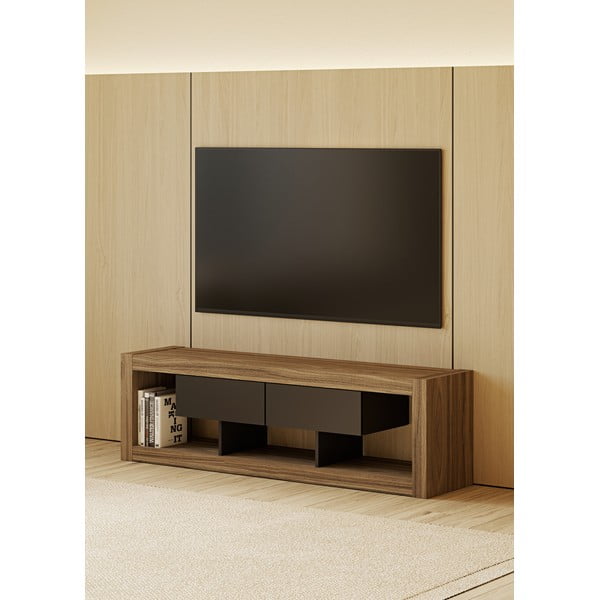 Melns/brūns TV galdiņš ar riekstkoka imitāciju 175x52 cm Nara – TemaHome-image-1