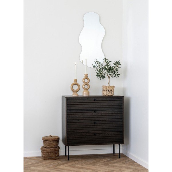 Tumši brūna zema kumode ar ozolkoka imitāciju 80x85 cm Kyoto – House Nordic-image-1