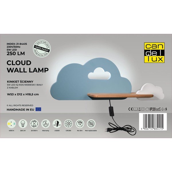 Balts/zils bērnu gaismeklis Cloud – Candellux Lighting-image-3