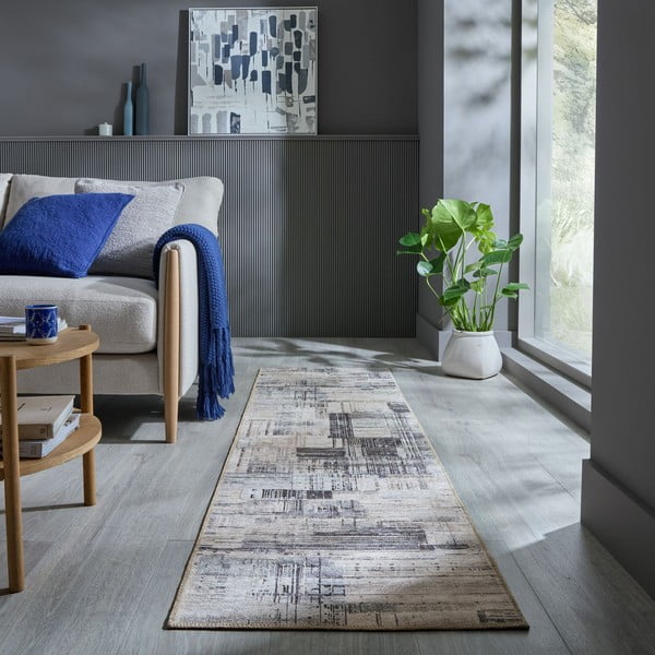 Pelēks mazgājams celiņa paklājs 60x230 cm Silas Abstract – Flair Rugs-image-1