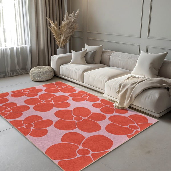 Sarkans/rozā mazgājams paklājs 120x180 cm Poppy Fields – Mila Home-image-1