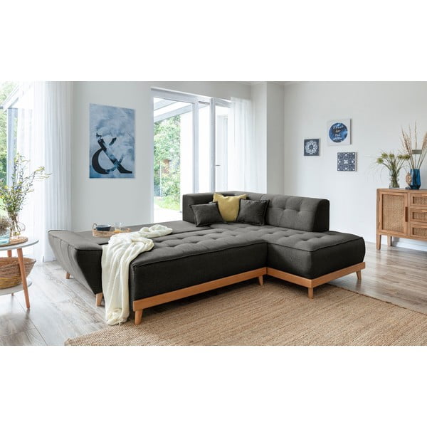 Tumši pelēks izlaižams stūra dīvāns Miuform Dazzling Daisy L, labais stūris-image-4