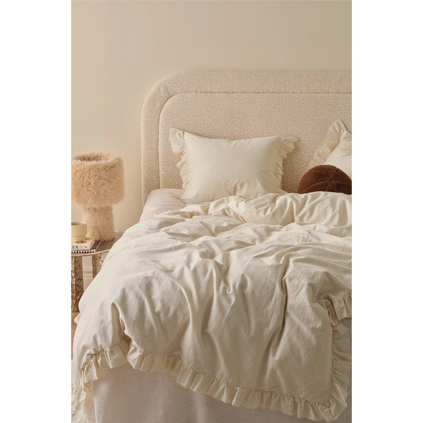 Krēmkrāsas vienguļamā gultas veļa no kokvilnas satīna 150x210 cm Gloria – Ellos Home-image-1