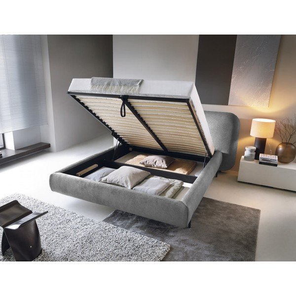 Pelēka polsterēta divvietīga gulta ar veļas kasti un ar redelēm 180x200 cm Pointt – ELTAP-image-2