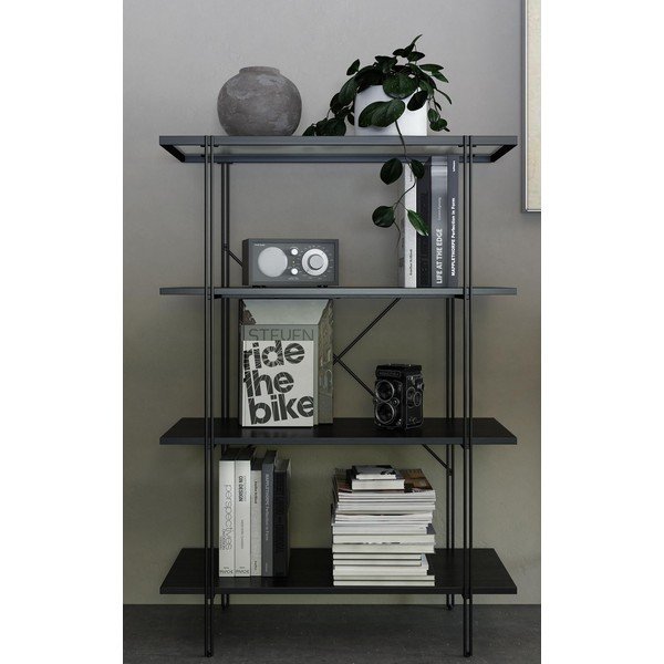 Melns grāmatplaukts ar ozolkoka imitāciju 79x117 cm Wainwright – Queer Eye-image-1