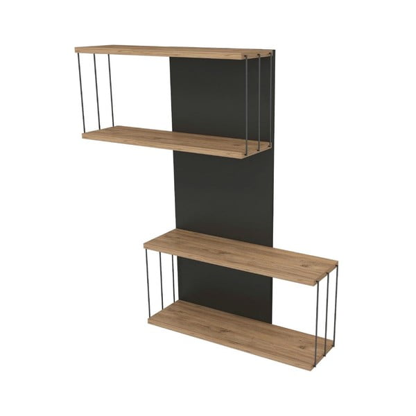 Antracīta pelēks/dabīga toņa daudzlīmeņu sienas plaukts ar priedes koka imitāciju 65 cm Destan – Kalune Design-image-2