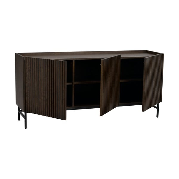 Tumši brūna zema kumode no ozolkoka 160x75 cm Halifax – Rowico-image-3