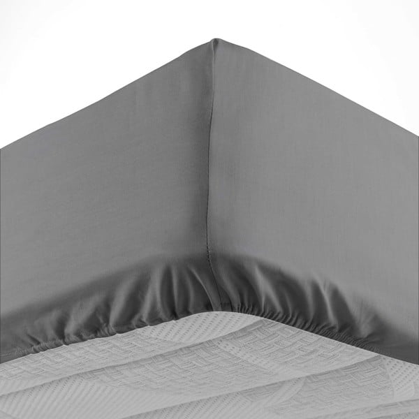 Antracīta pelēks kokvilnas palags ar gumiju 160x200 cm Lina – douceur d'intérieur-image-3