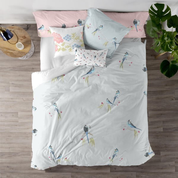 Kokvilnas vienvietīgas gultas pārklāji un spilvenu komplekts Happy Friday Parakeet, 140 x 200 cm
