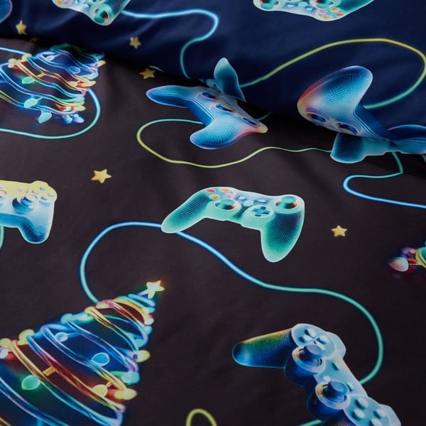Melna/zila divguļamā gultas veļa 200x200 cm Christmas Gamer – Catherine Lansfield-image-4