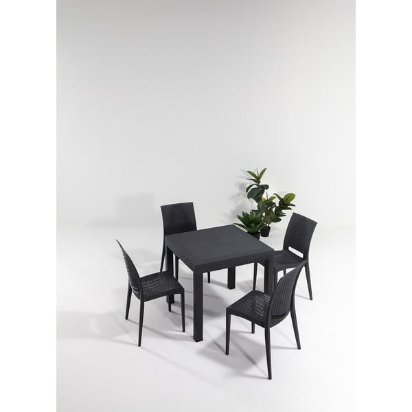 Antracīta pelēks mākslīgās rotangpalmas dārza pusdienu komplekts 4 personām Rattan – Floriane Garden-image-1