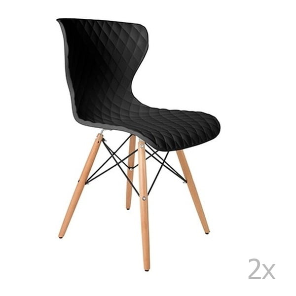 2 melnu krēslu komplekts ar dižskābarža pamatni White Label Crow