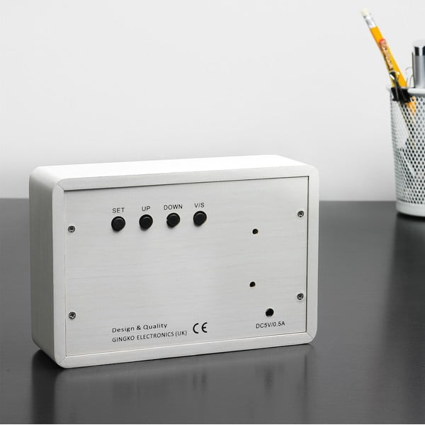 Balts modinātājs ar baltu LED displeju Gingko Brick Click Clock-image-1