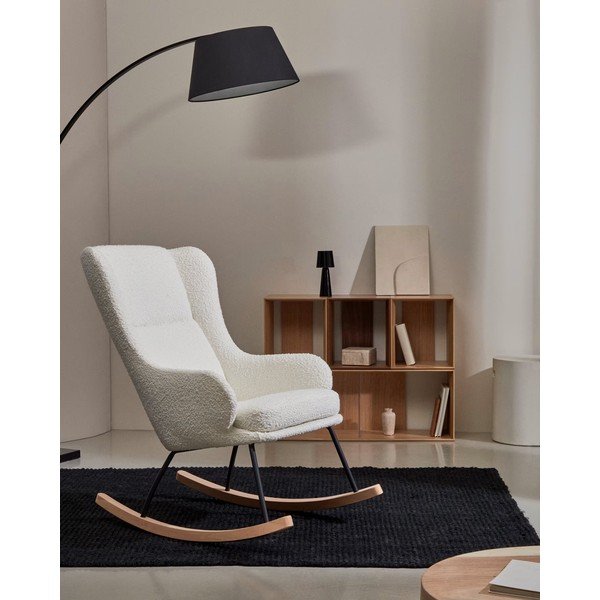 Balts šūpuļkrēsls no buklē auduma Maustin – Kave Home-image-1