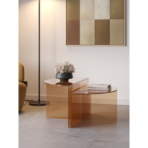 Brūni stikla apaļi žurnālgaldiņi (2 gab.) ø 80 cm Velta – MOME-image-2