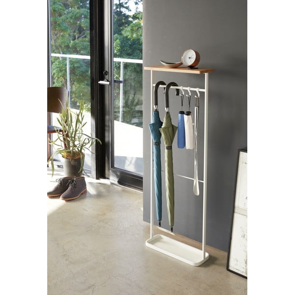 Balts lietussargu statīvs ar koka plauktu Yamazaki Tower-image-4