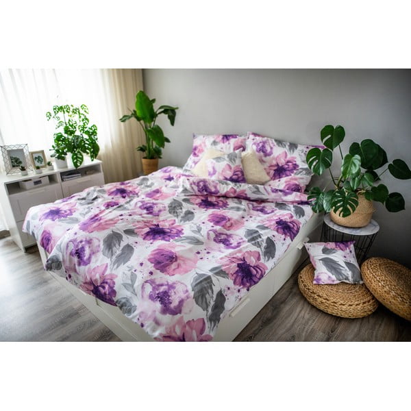 Violeta kokvilnas satīna gultasveļa ar 2 spilvenu pārvalkiem Cotton House Penny, 140 x 200 cm