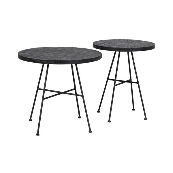 2 melnu galdu komplekts ar priedes koka virsmām Rowico Grafton-image-2