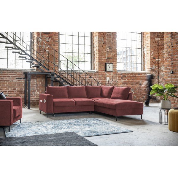 Rozā samta salokāms stūra dīvāns (ar labo stūri) Lofty Lilly – Miuform-image-3