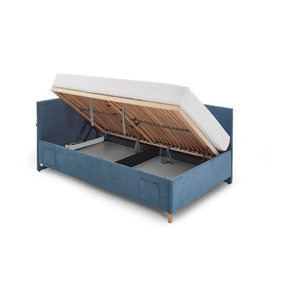 Zila polsterēta stūra bērnu gulta ar veļas kasti ar redelēm 90x200 cm Cool – Meise Möbel-image-4