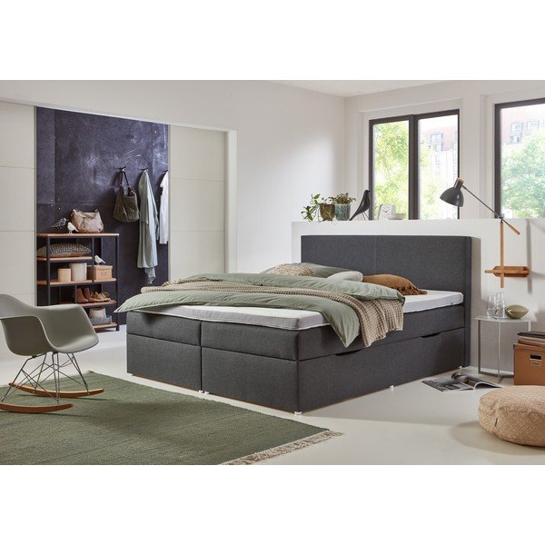 Pelēka atsperu gulta ar veļas kasti 180x200 cm Harry – Rojaplast-image-1