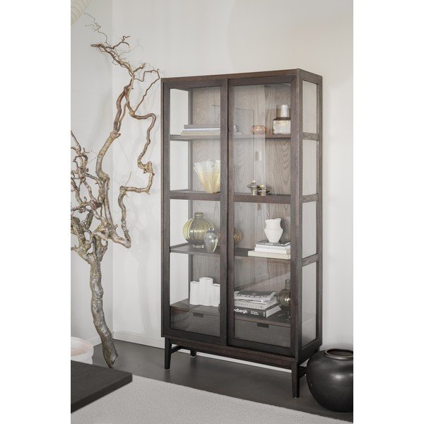 Brūna vitrīna ar ozolkoka imitāciju un bīdāmām durvīm 100x203 cm Hazelton – Rowico-image-4