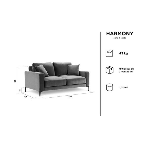 Rozā samta dīvāns Kooko Home Harmony, 158 cm-image-4