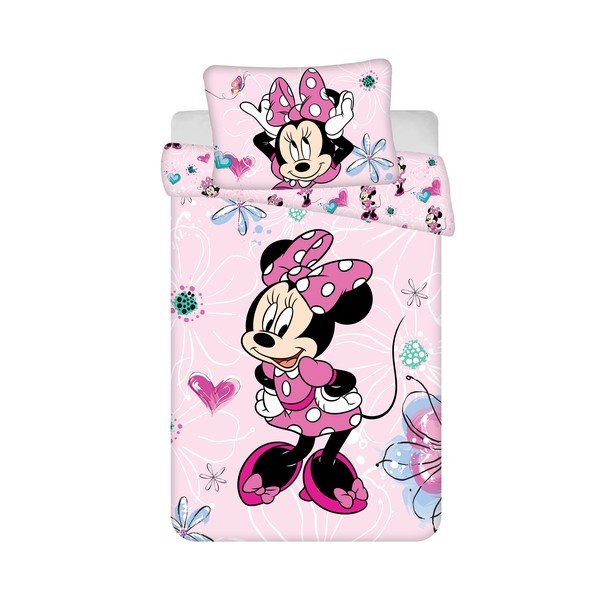 Rozā kokvilnas bērnu gultas veļa bērnu gultiņai 100x135 cm Minnie Flowers  – Jerry Fabrics