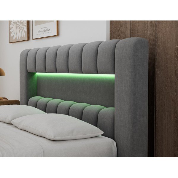 Pelēka polsterēta divvietīga gulta ar veļas kasti un ar redelēm 160x200 cm Lamica – ELTAP-image-4