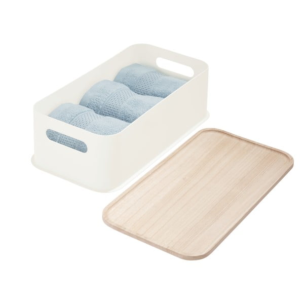 Balta uzglabāšanas kaste ar paulovnijas koka vāku iDesign Eco Handled, 21,3 x 43 cm-image-4