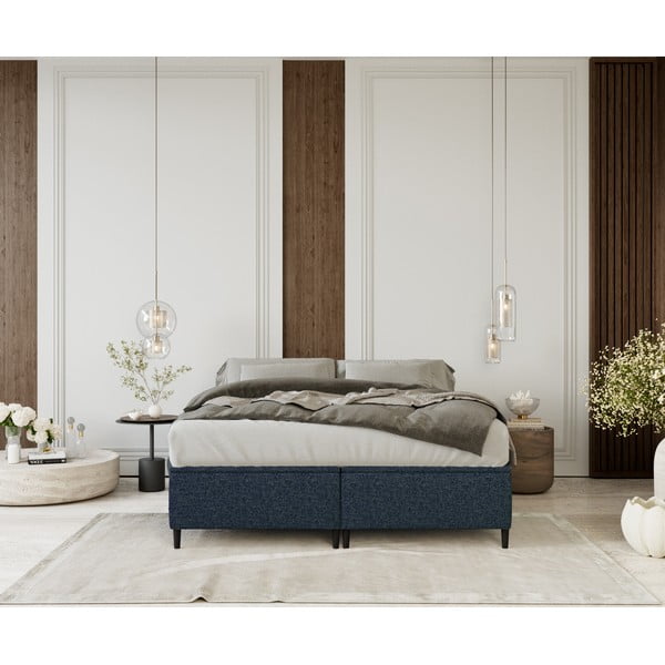 Tumši zila polsterēta divvietīga gulta ar veļas kasti 200x200 cm Tate – Maison de Rêve-image-3
