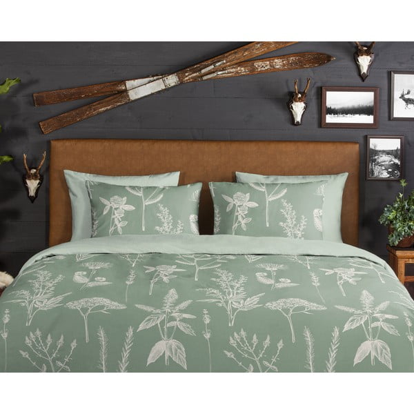 Zaļa divguļamā flaneļa gultas veļa 200x220 cm Herbs – Good Morning-image-3