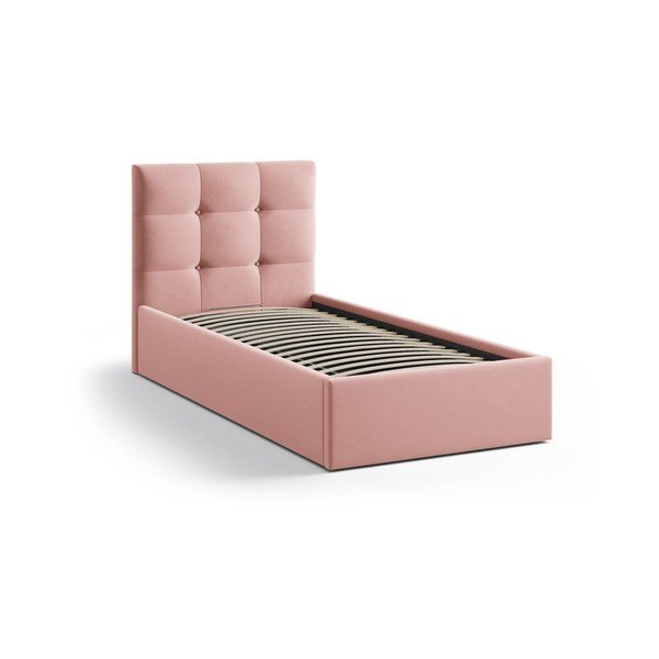 Rozā polsterēta vienvietīga gulta ar veļas kasti un redelēm 90x200 cm Phaedra – Micadoni -image-2