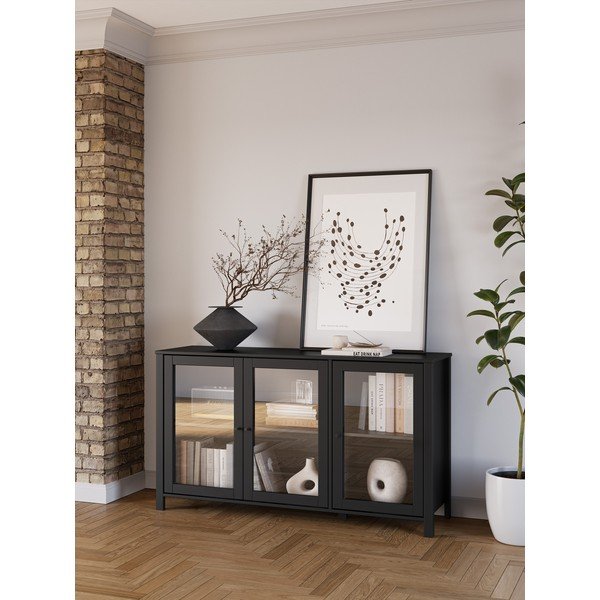 Melna priedes masīvkoka vitrīna 142x80x40 cm Alessandra – Marckeric-image-1