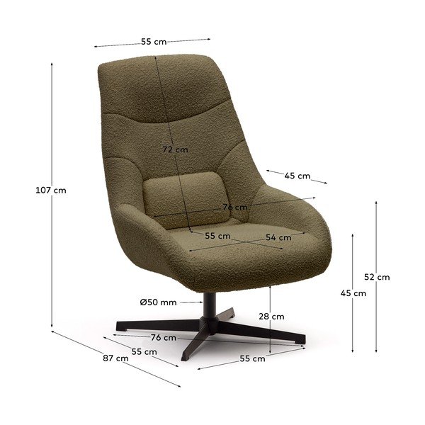 Tumši zaļš atpūtas krēsls no buklē auduma Celida – Kave Home-image-4