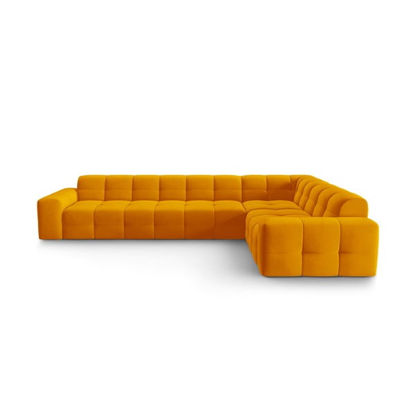 Okera dzeltens samta stūra dīvāns (labais stūris) Kendal – Micadoni Home