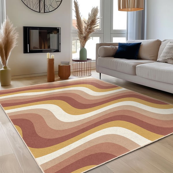 Okera dzeltens/dūmakaini rozā mazgājams paklājs 60x100 cm Creamy Strawberry Swirl – Mila Home-image-3