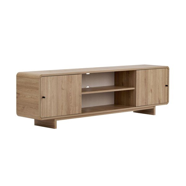 Gaiša dabīga toņa TV galdiņš ar ozolkoka imitāciju 180x52x34 cm Mirel – Nordure