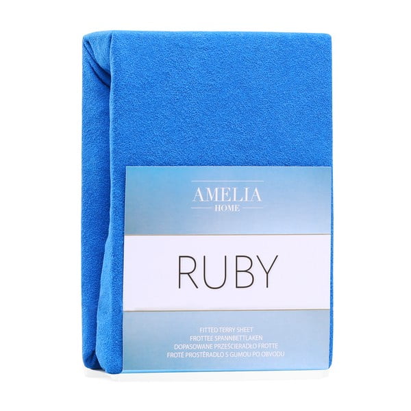 Zils elastīgs palags ar augstu kokvilnas saturu AmeliaHome Ruby, 100/120 x 200 cm-image-1