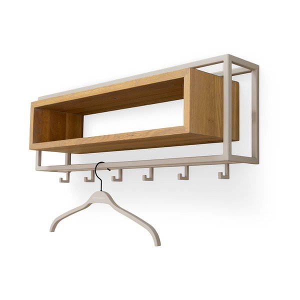 Dabīga toņa/pelēkbrūns ozola masīvkoka sienas pakaramais ar plauktu 78 cm School – Spinder Design
