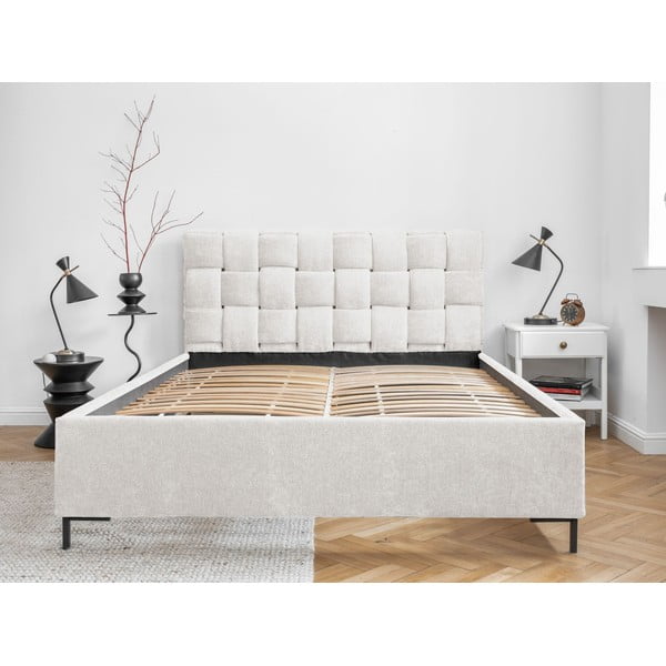 Krēmkrāsas polsterēta divvietīga gulta ar redelēm 160x200 cm Eve – Miuform-image-2