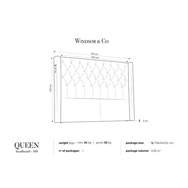 Tērauda pelēks galvgalis Windsor & Co Sofas Queen, 176 x 120 cm-image-3