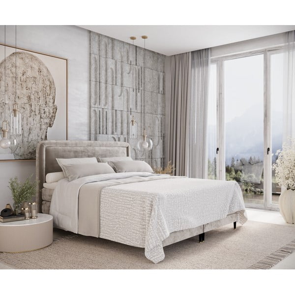 Gaiši brūna atsperu gulta 160x200 cm Dove – Maison de Rêve-image-1