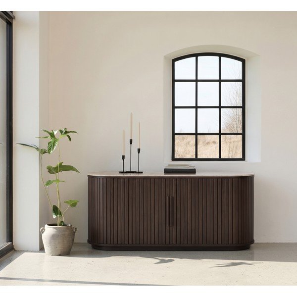 Tumša dabīga toņa kumode ar keramikas virsmu ar bīdāmām durvīm 165x76x45 cm Enna – Unique Furniture-image-1